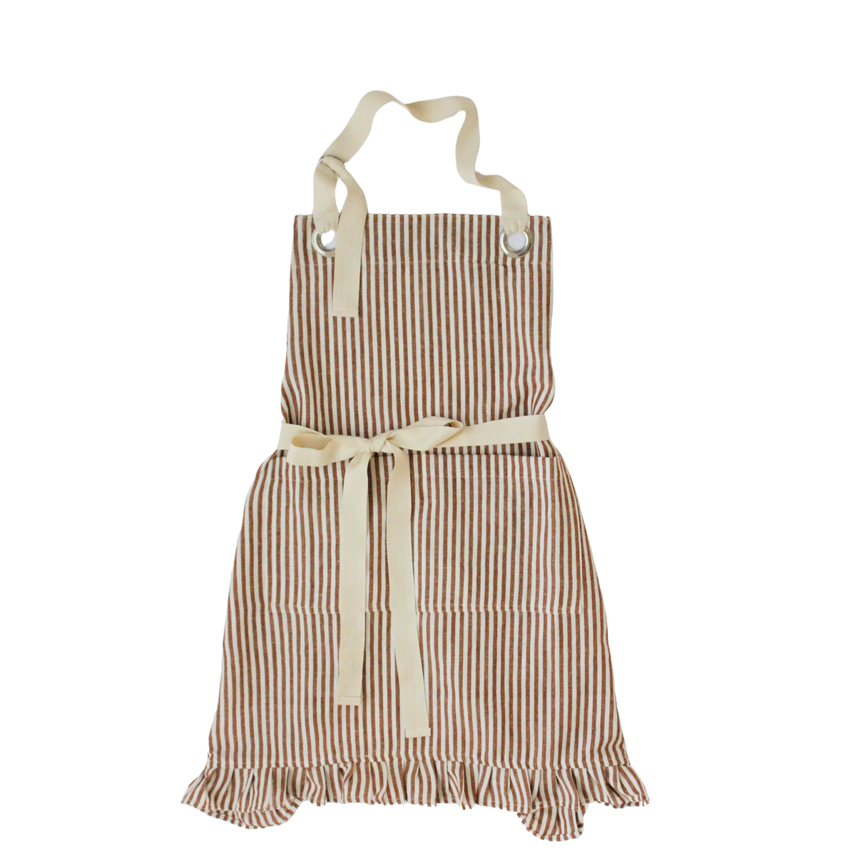Ruffle Pin Stripe Apron: Black
