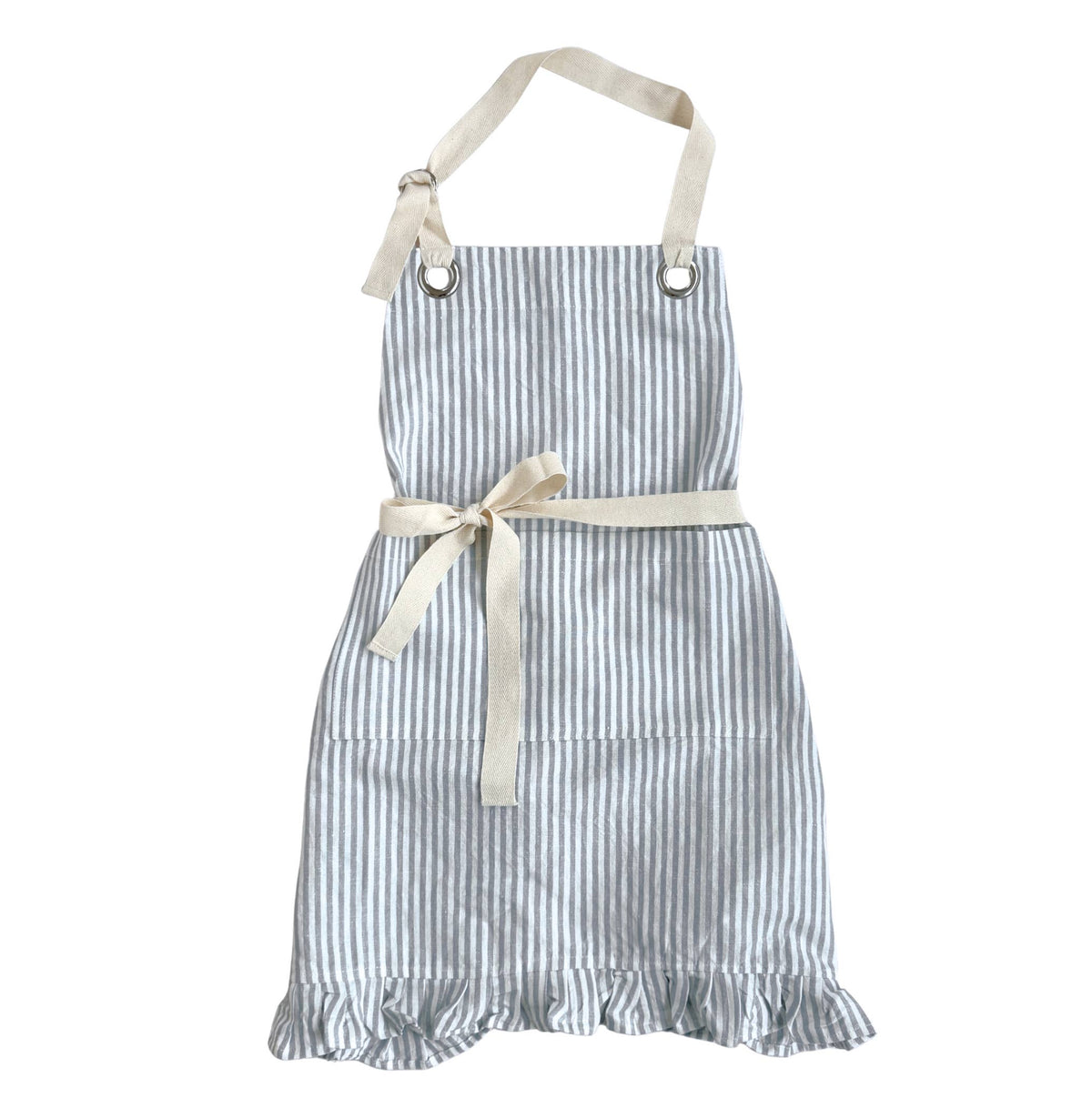 Ruffle Pin Stripe Apron: Black