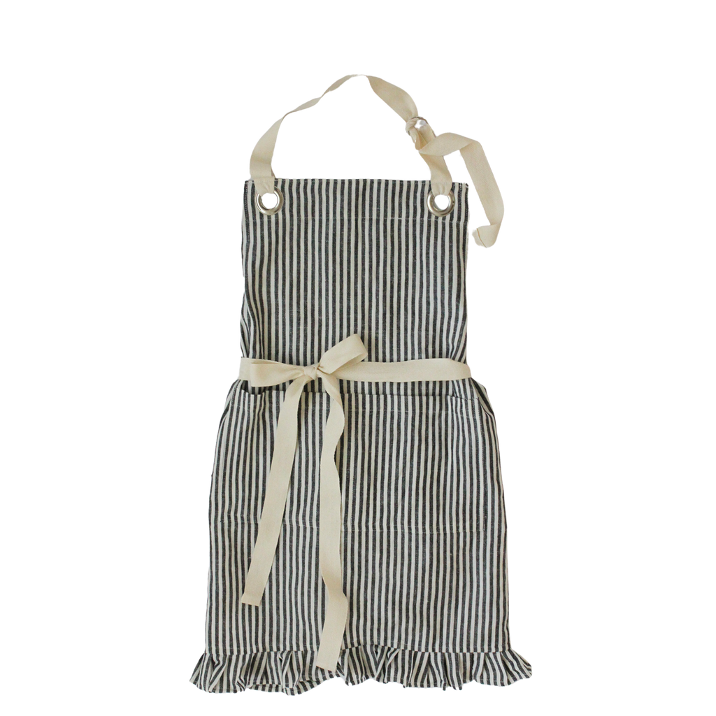 Ruffle Pin Stripe Apron: Black